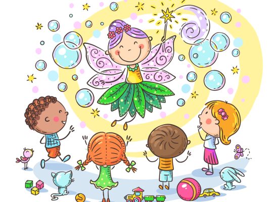 Fairy at the kids birthday party, vector illustration
