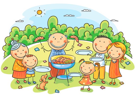 Big family having picnic outdoors