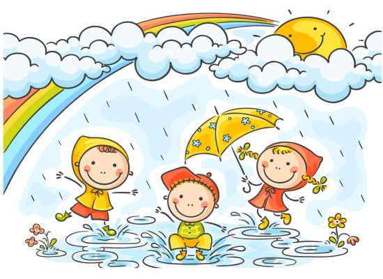 Happy kids playing in the rain
